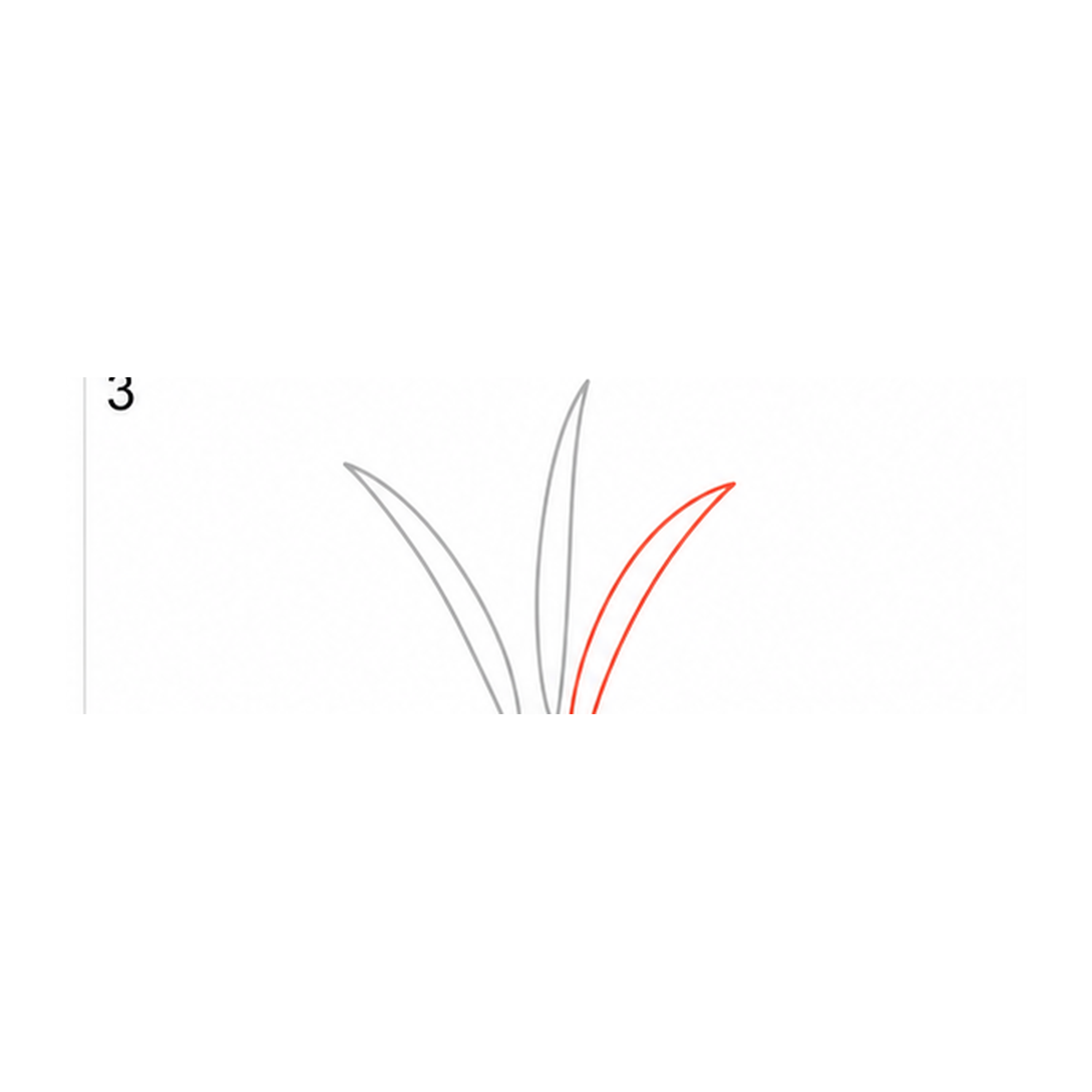 Step 3 of how to draw grass: add a right blade.