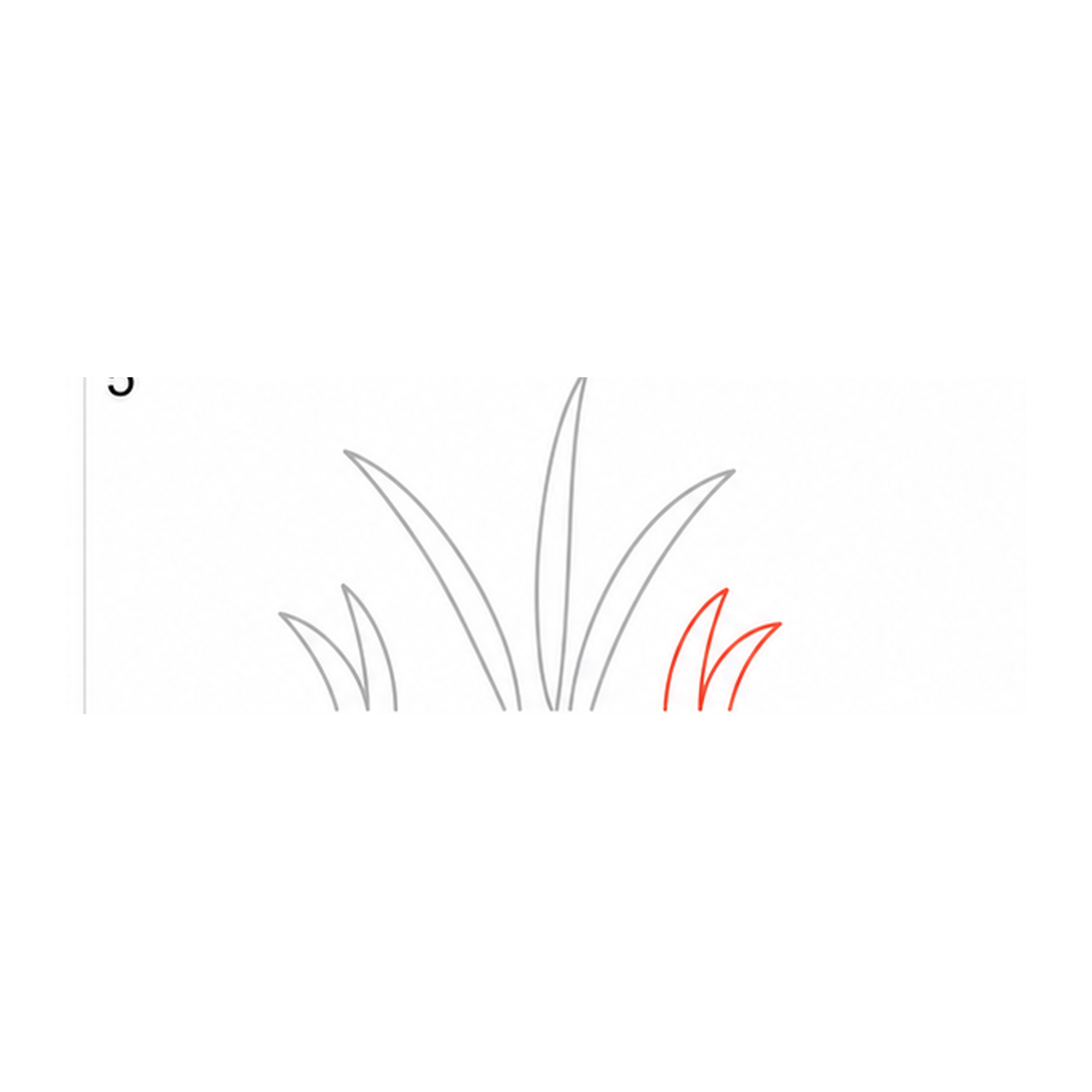 Step 5 of how to draw grass: add the right short blades.