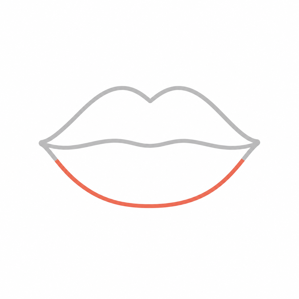 Step 7: Complete the lower lip with two outer curves.
