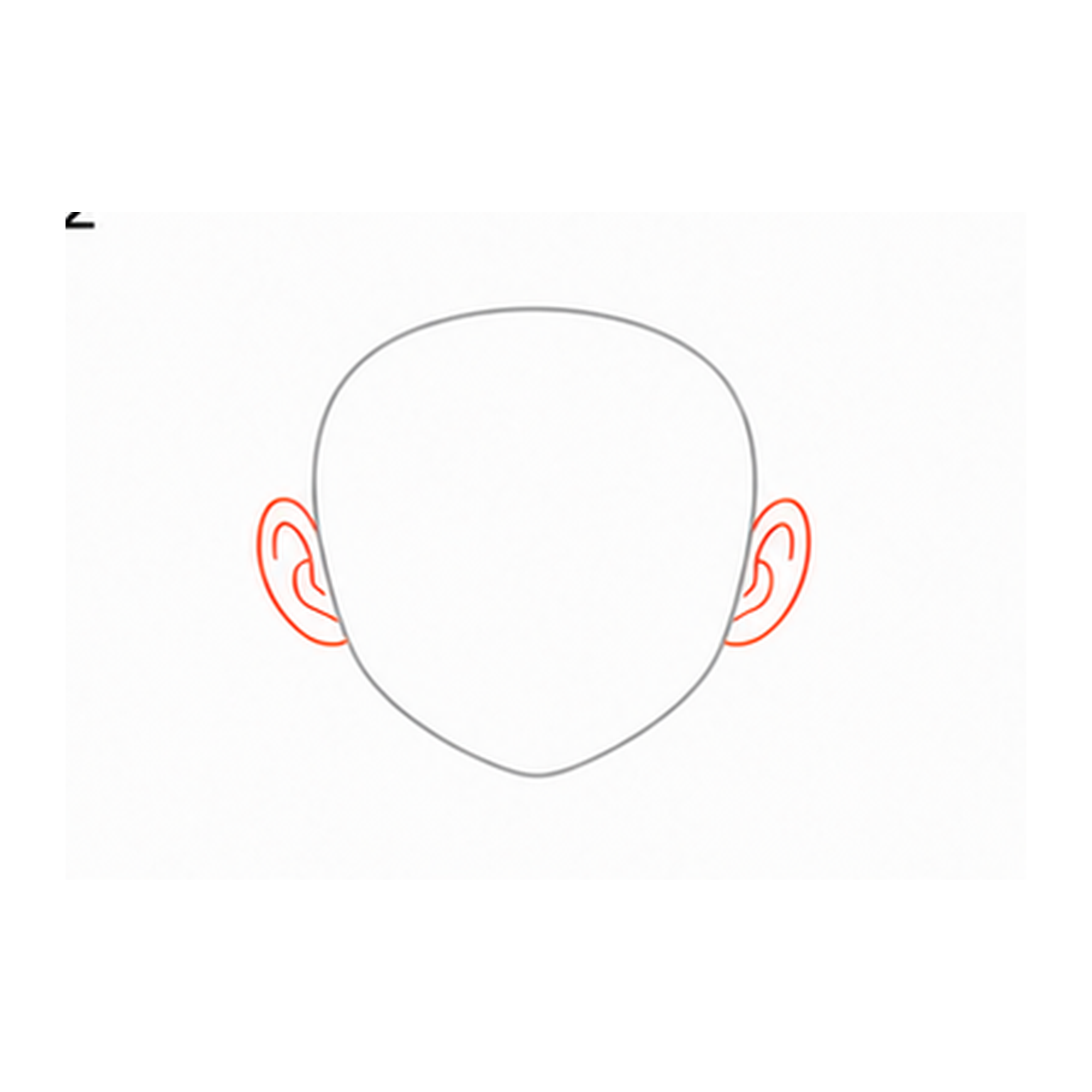 Step 2 of how to draw luffy: add the ears.