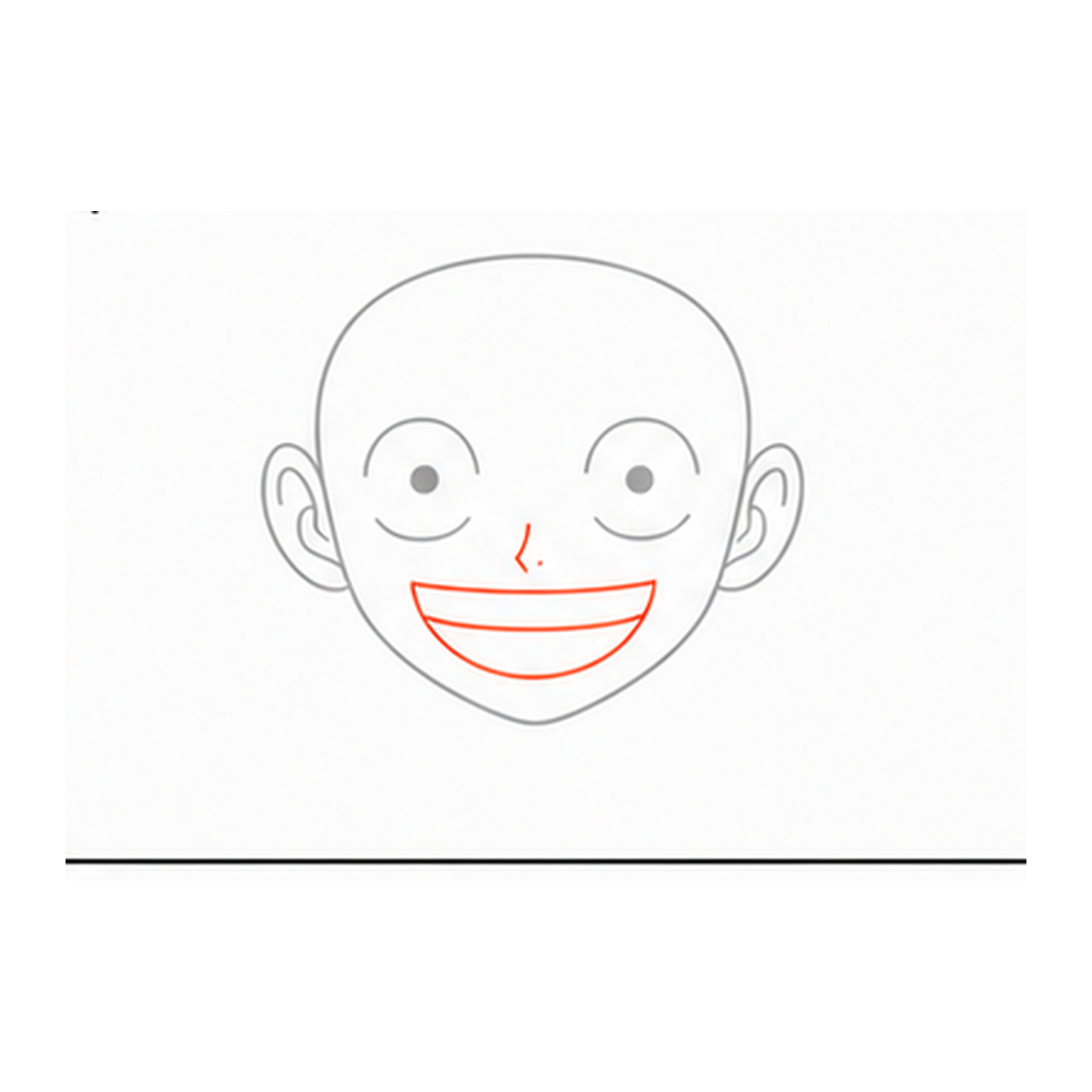 Step 4 of how to draw luffy: add the nose and smile.