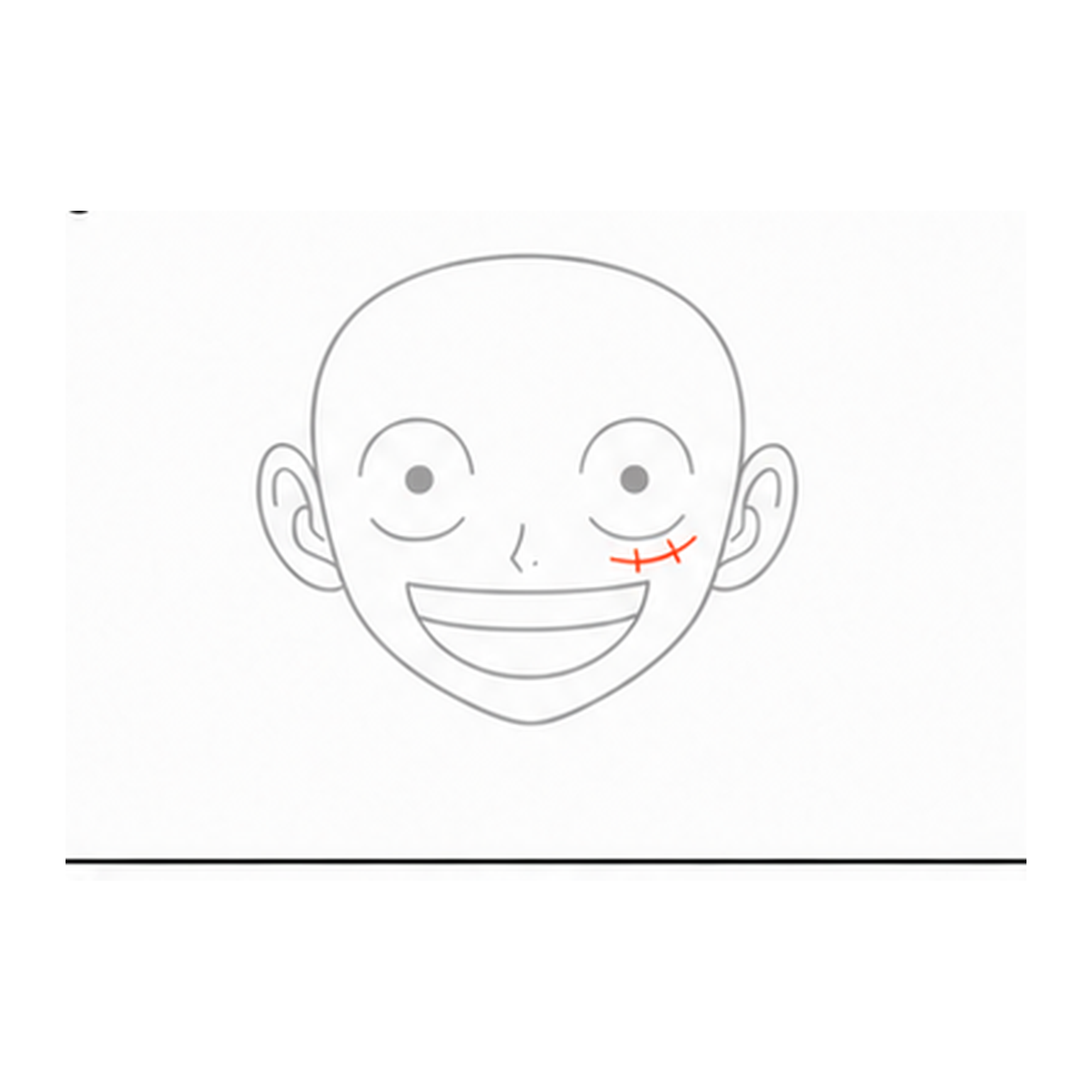 Step 5 of how to draw luffy: add the eye scar.