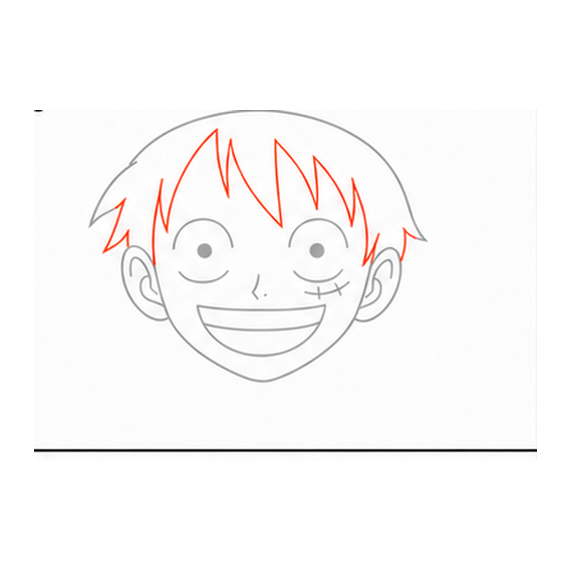 Step 6 of how to draw luffy: draw the hair.