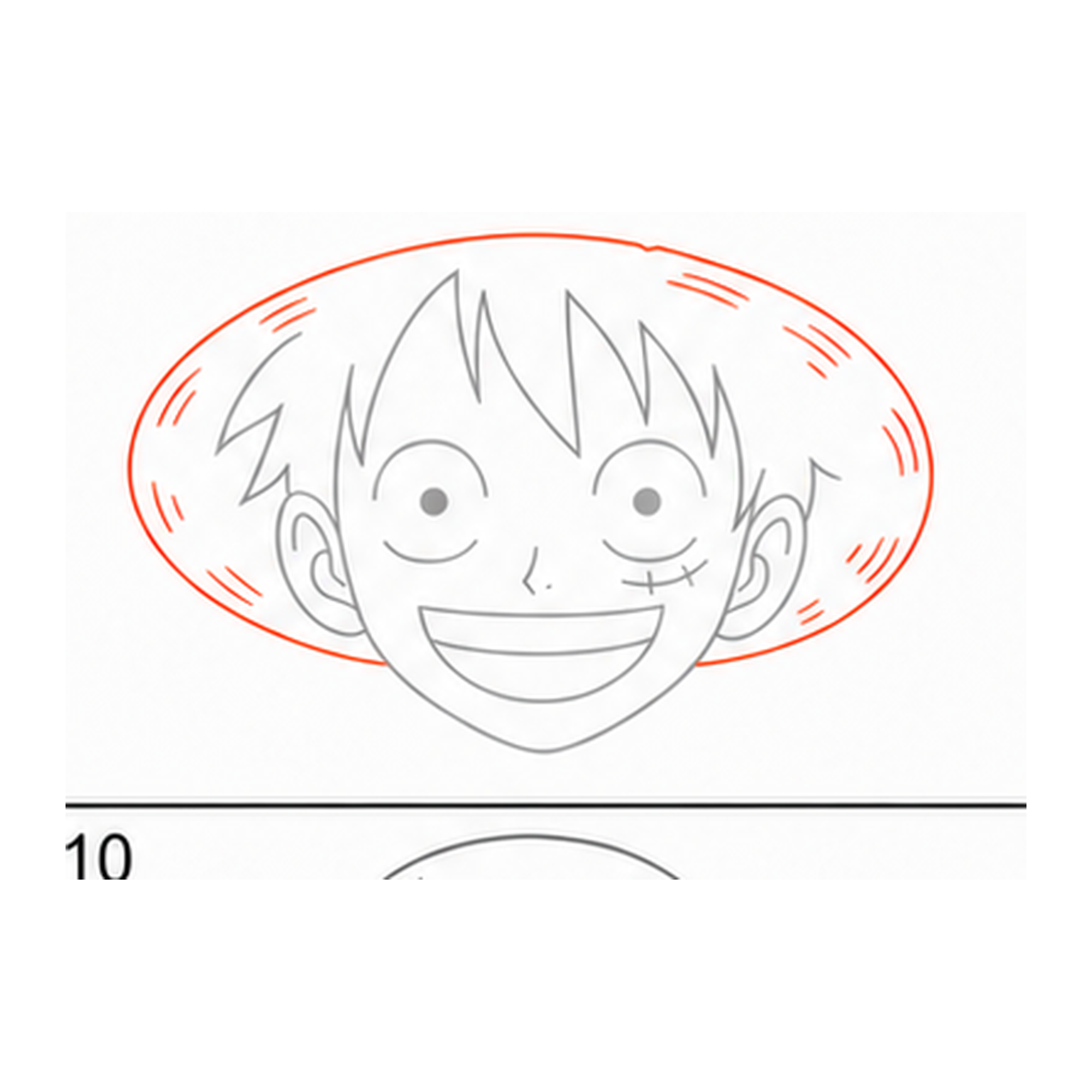 Step 7 of how to draw luffy: draw the hat brim.