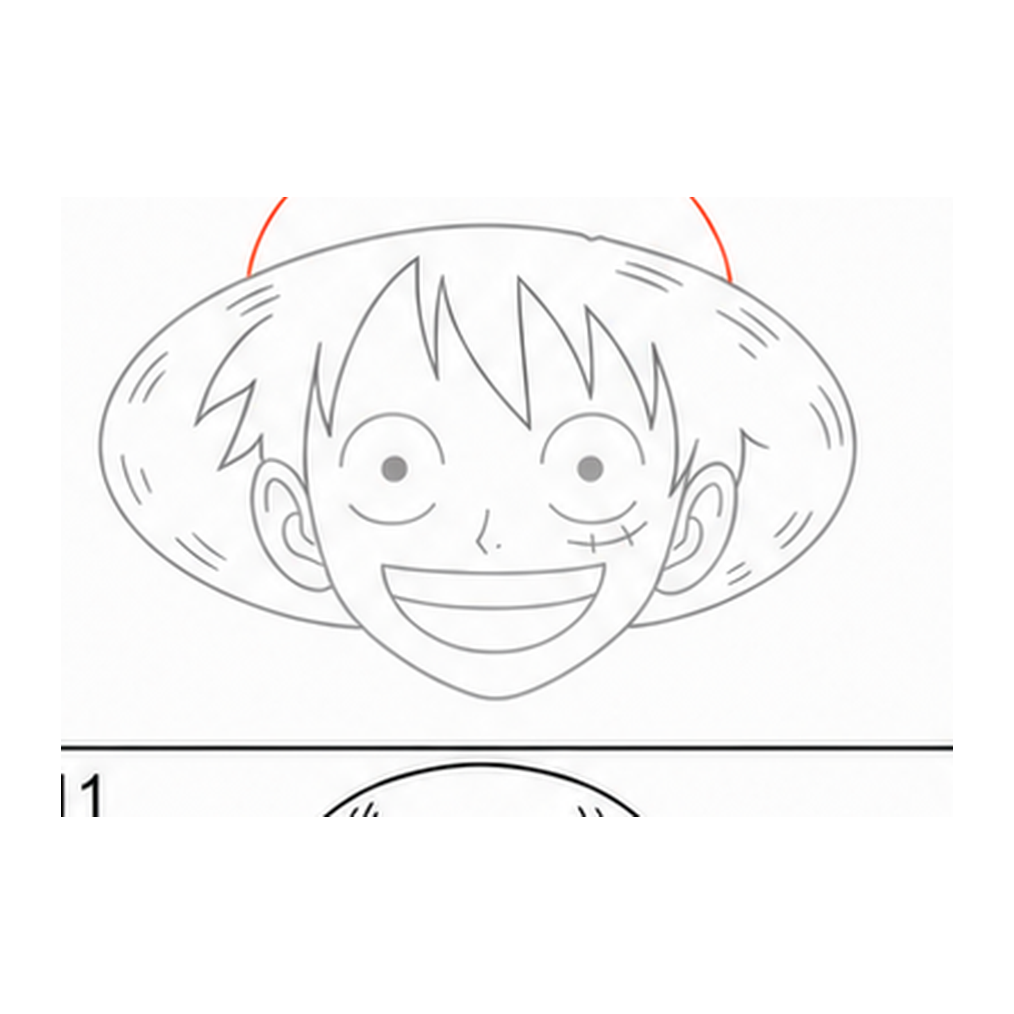 Step 8 of how to draw luffy: add the hat crown.