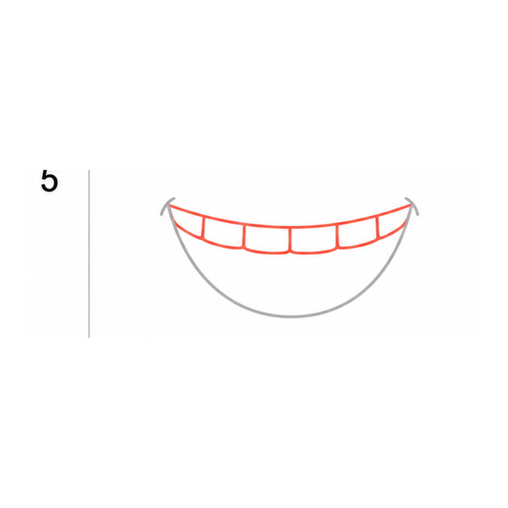 Step 5 of how to draw a mouth: draw the teeth.