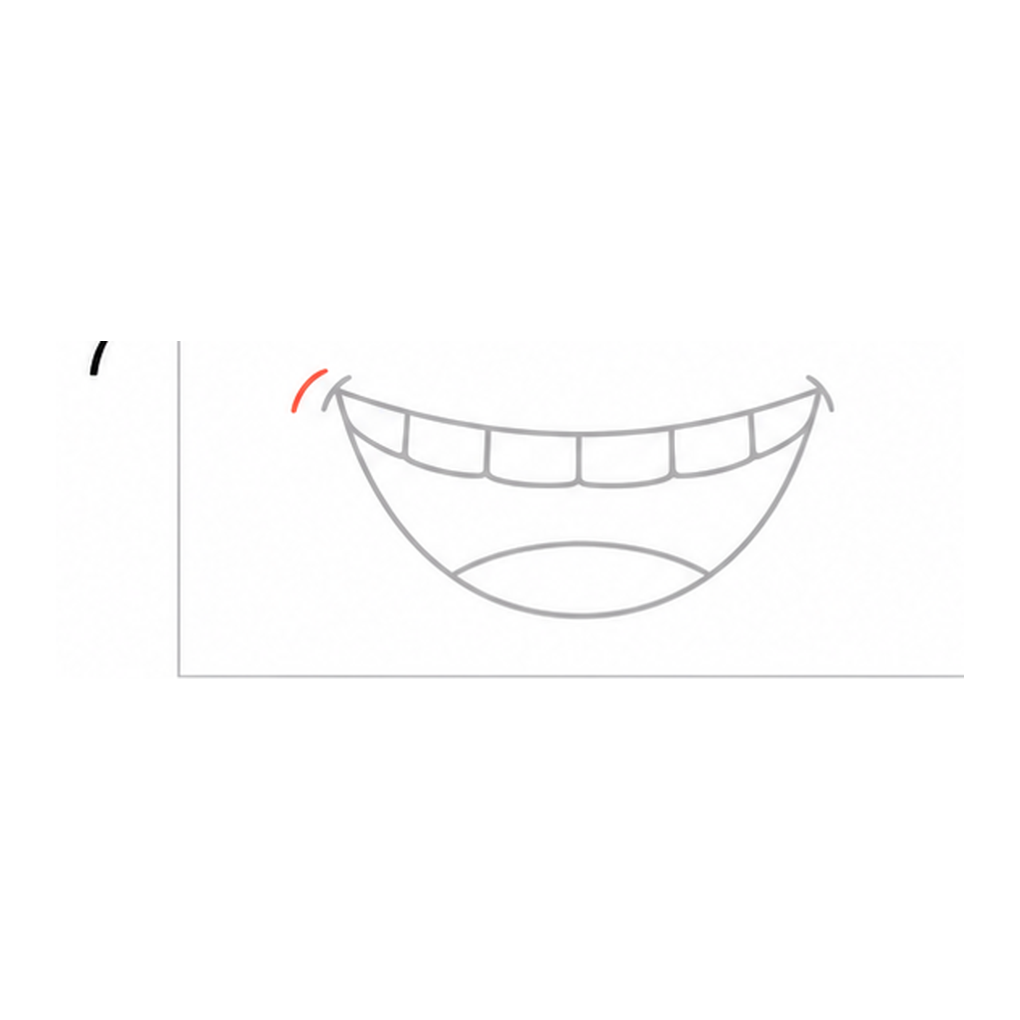 Step 7 of how to draw a mouth: add the left smile crease.