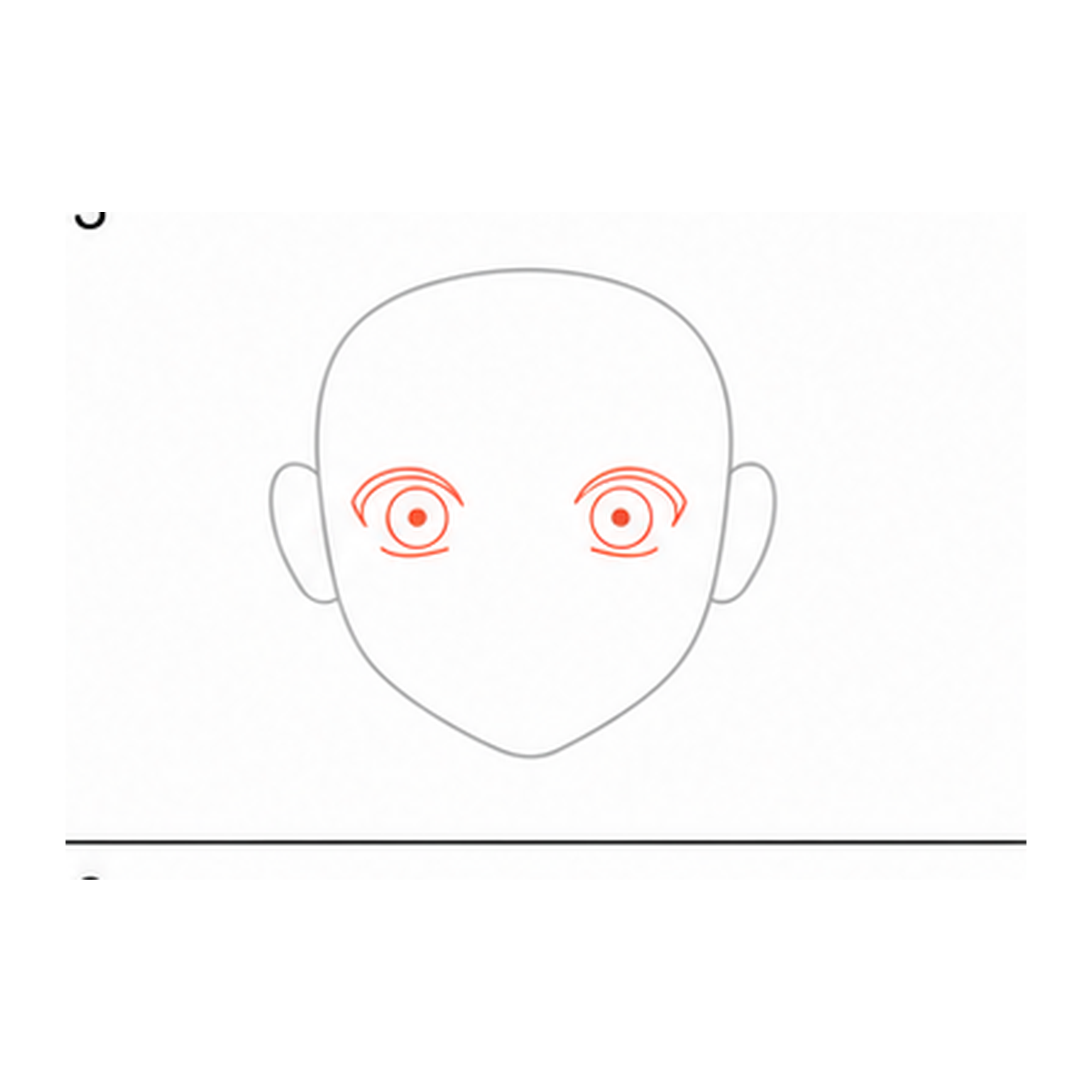Step 3 of how to draw naruto: draw the eyes.