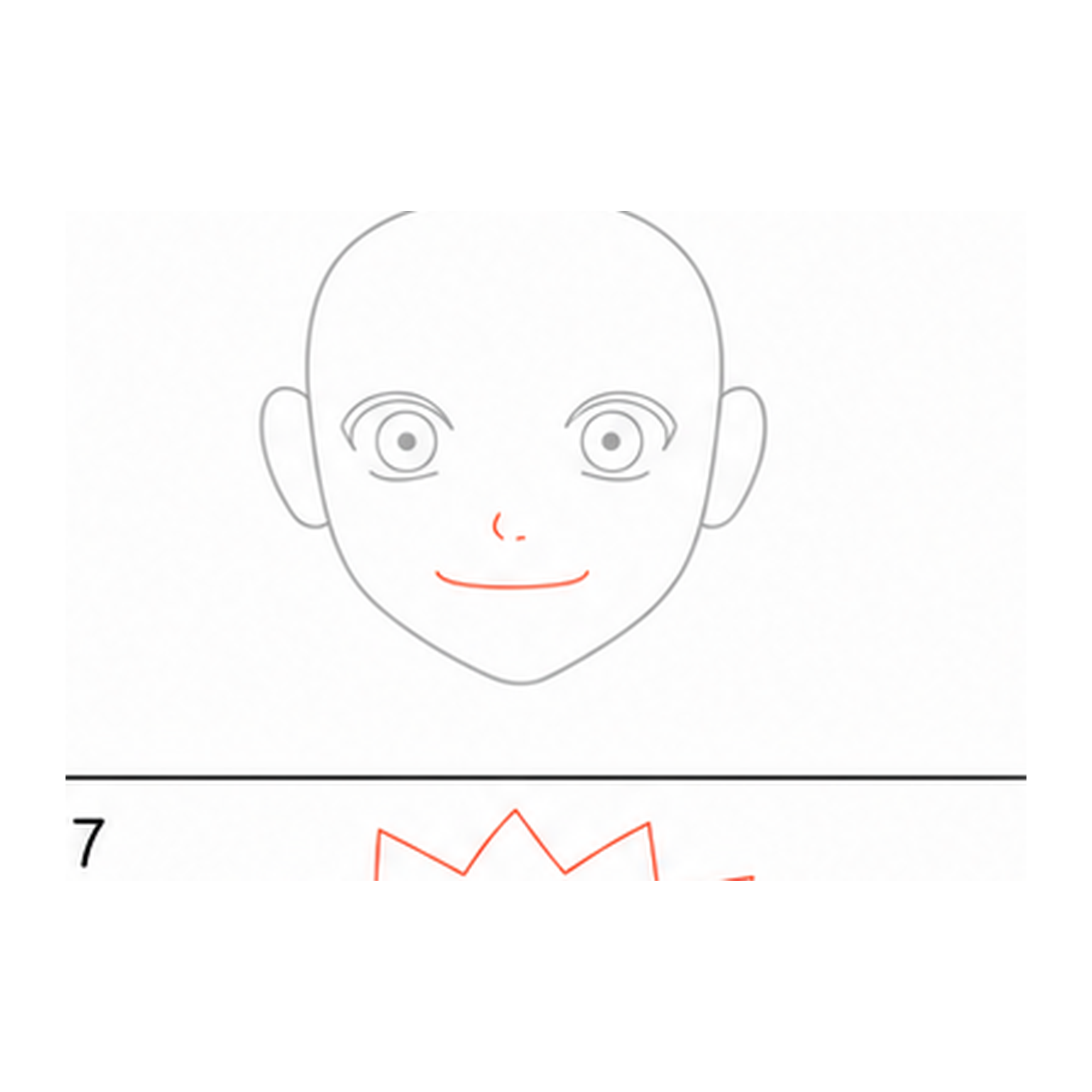 Step 4 of how to draw naruto: add the nose and smile.