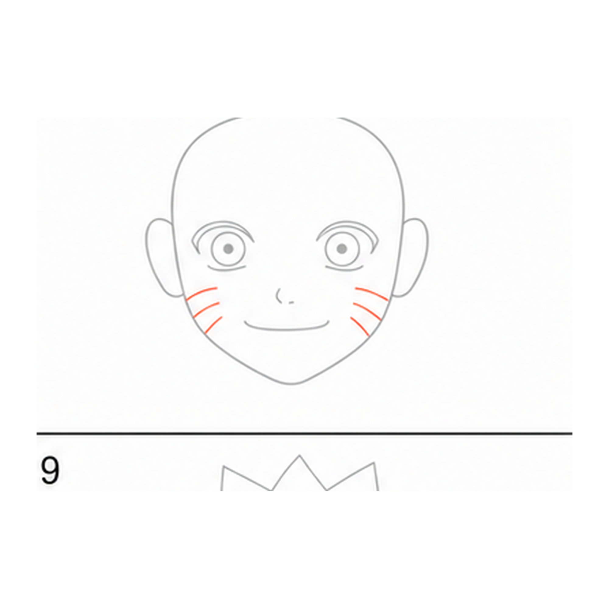Step 6 of how to draw naruto: add the right whisker marks.