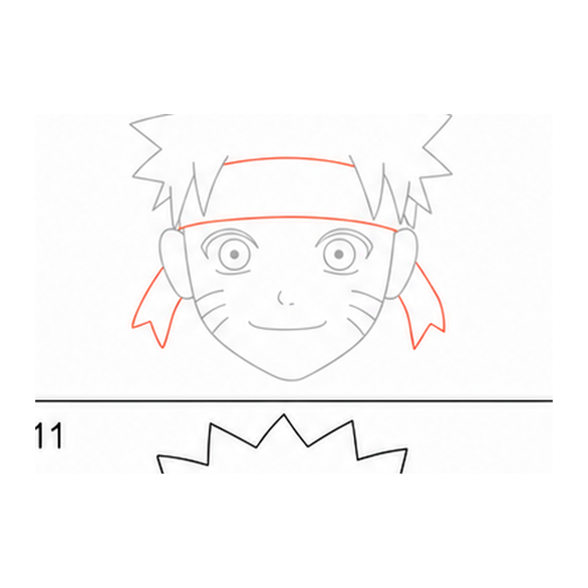 Step 8 of how to draw naruto: add the headband.
