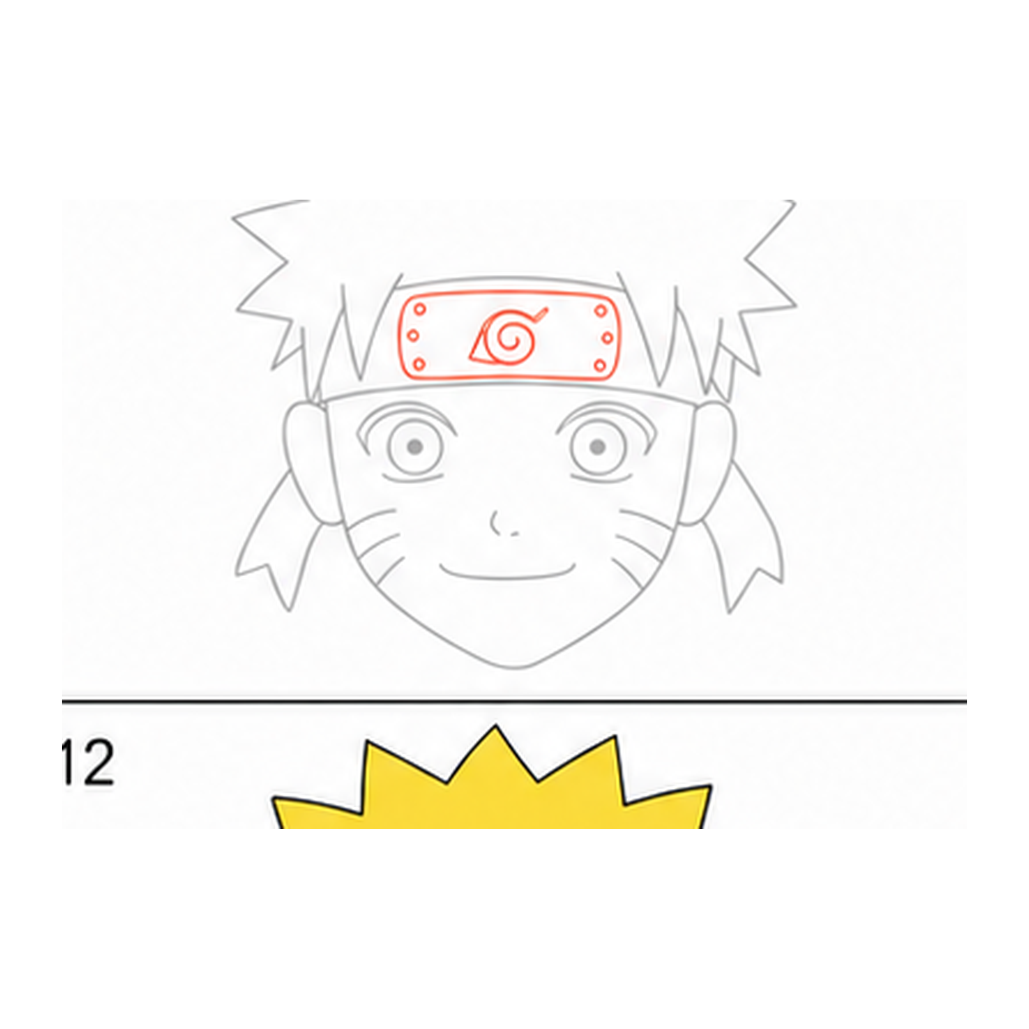 Step 9 of how to draw naruto: draw the headband plate.