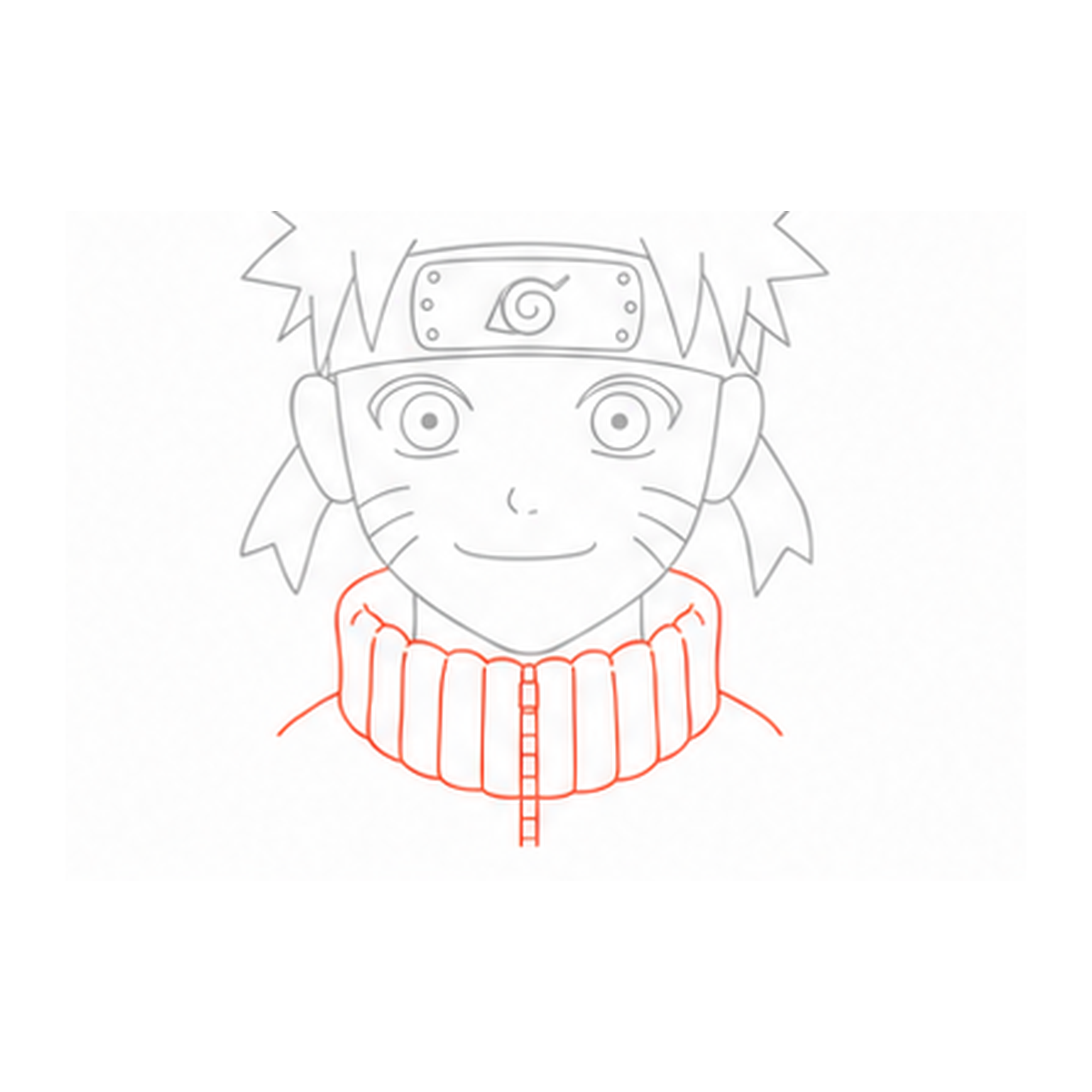 Step 10 of how to draw naruto: add the jacket collar.