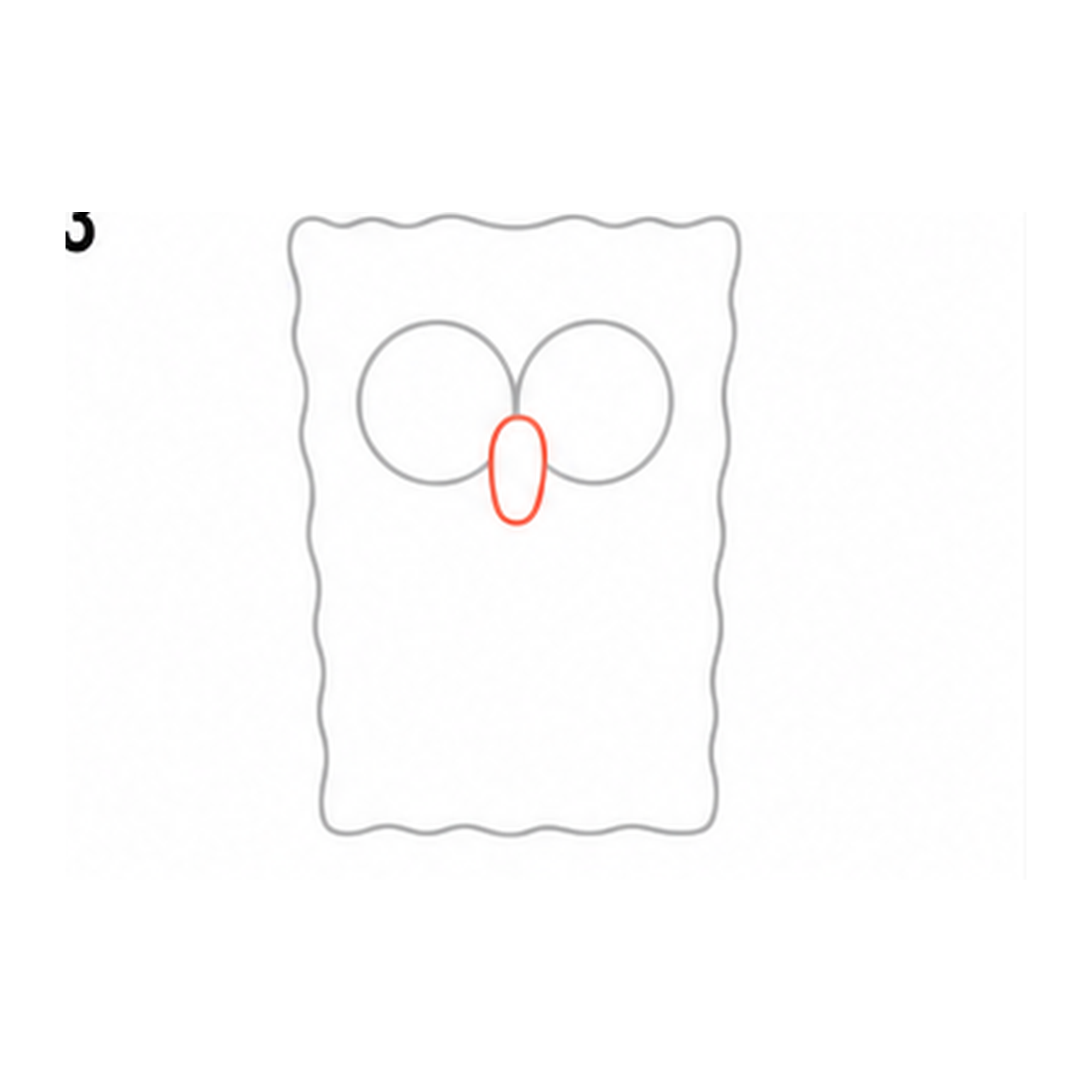 Step 3 of how to draw spongebob: draw the nose.