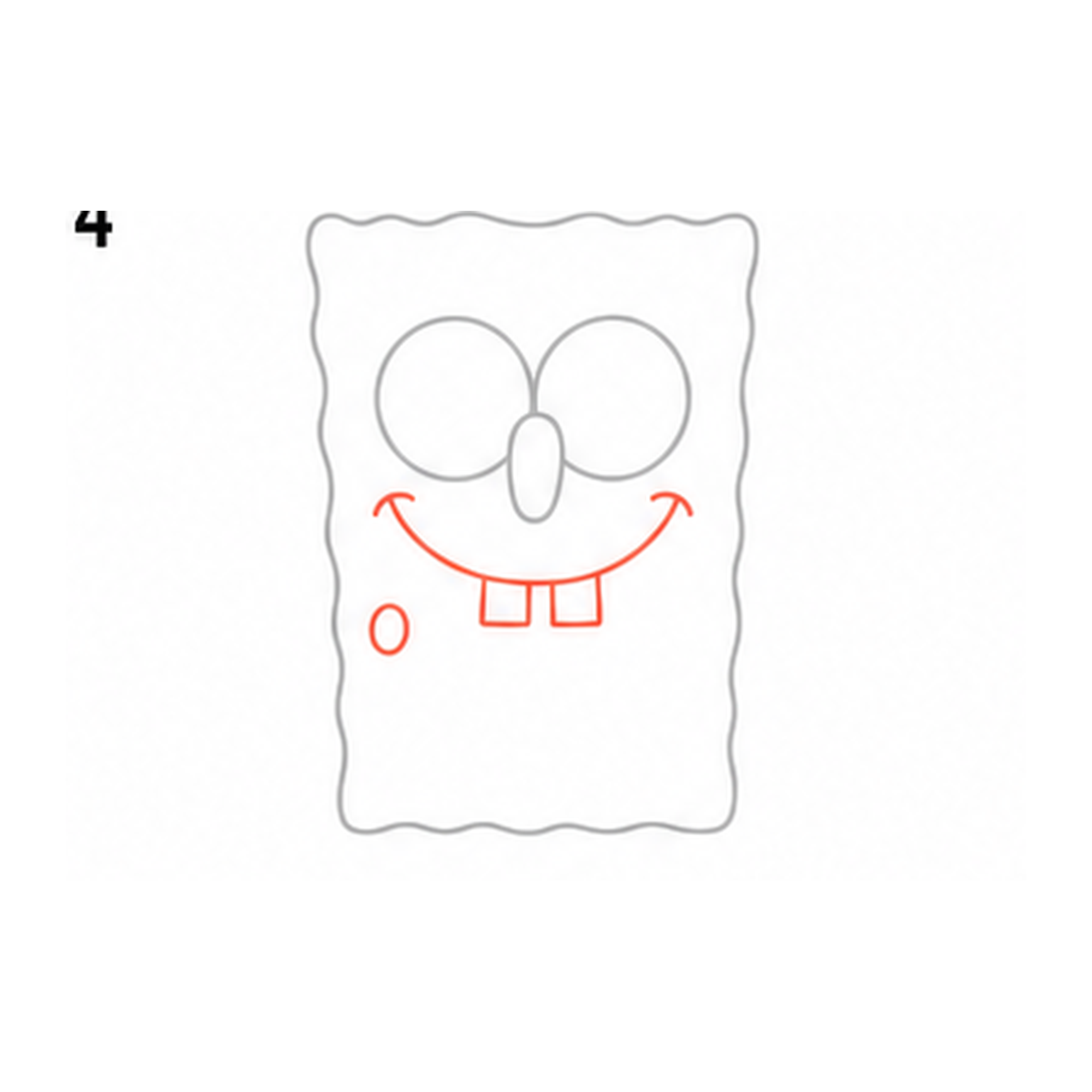 Step 4 of how to draw spongebob: add the mouth and teeth.