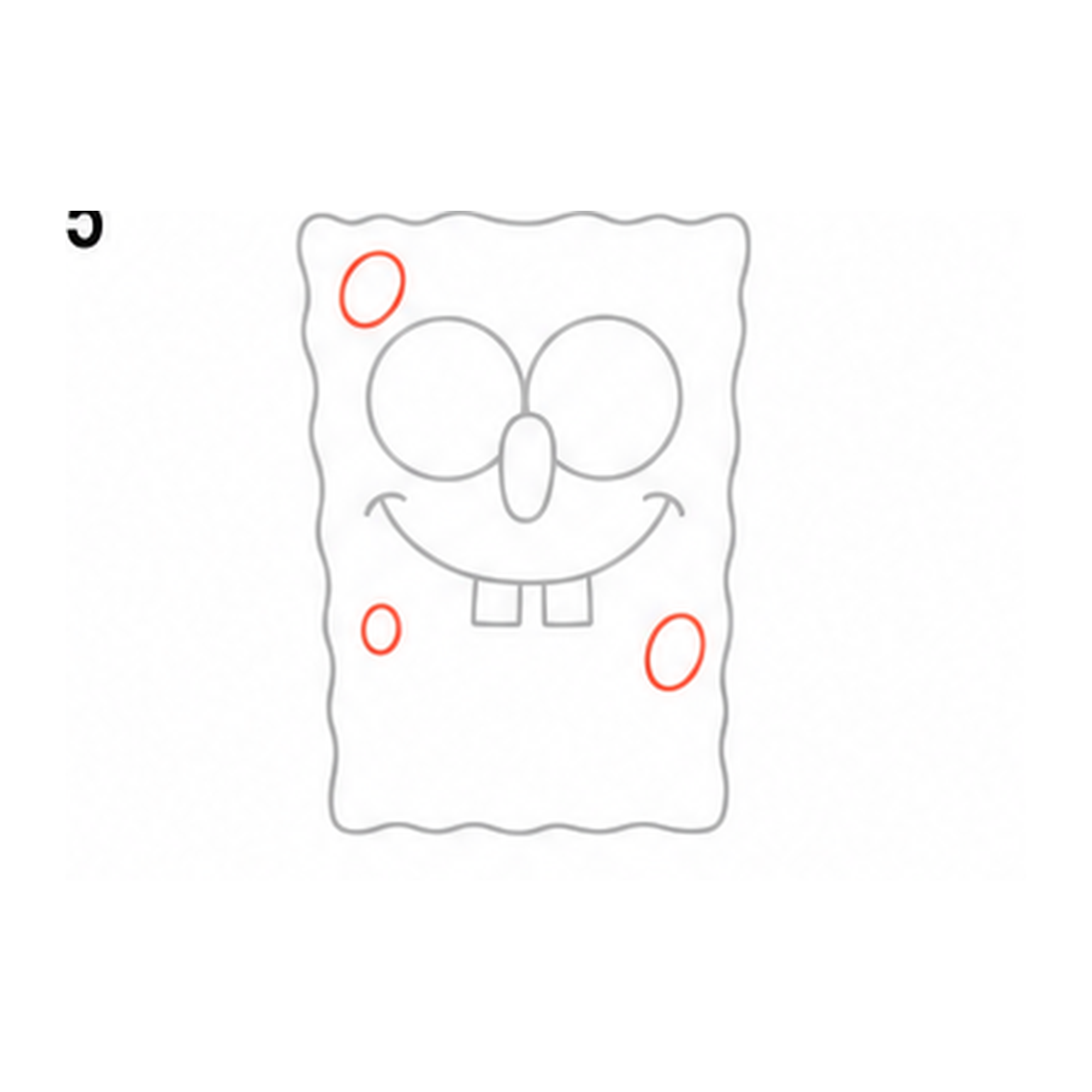 Step 5 of how to draw spongebob: add the sponge holes.