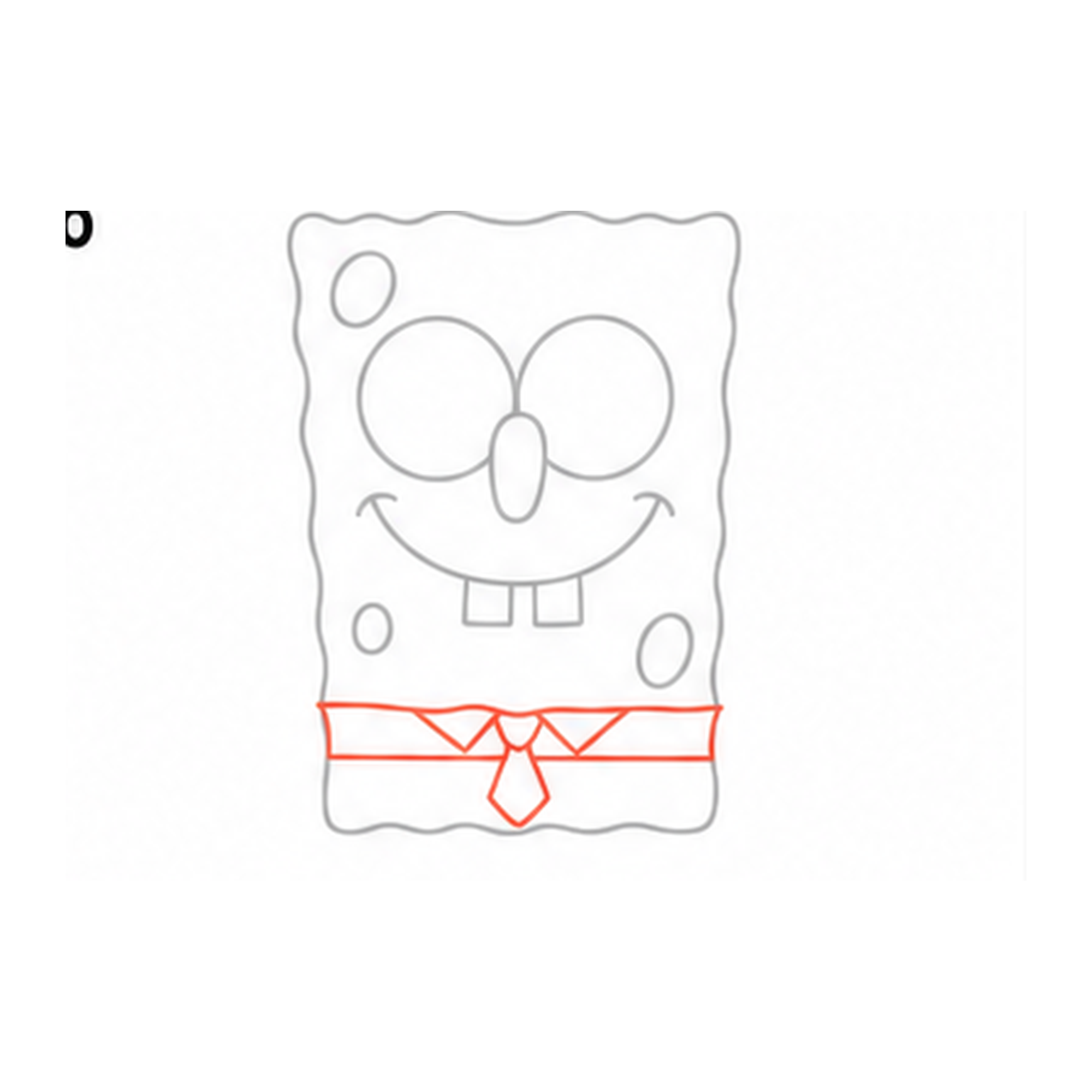 Step 6 of how to draw spongebob: draw the collar and tie.