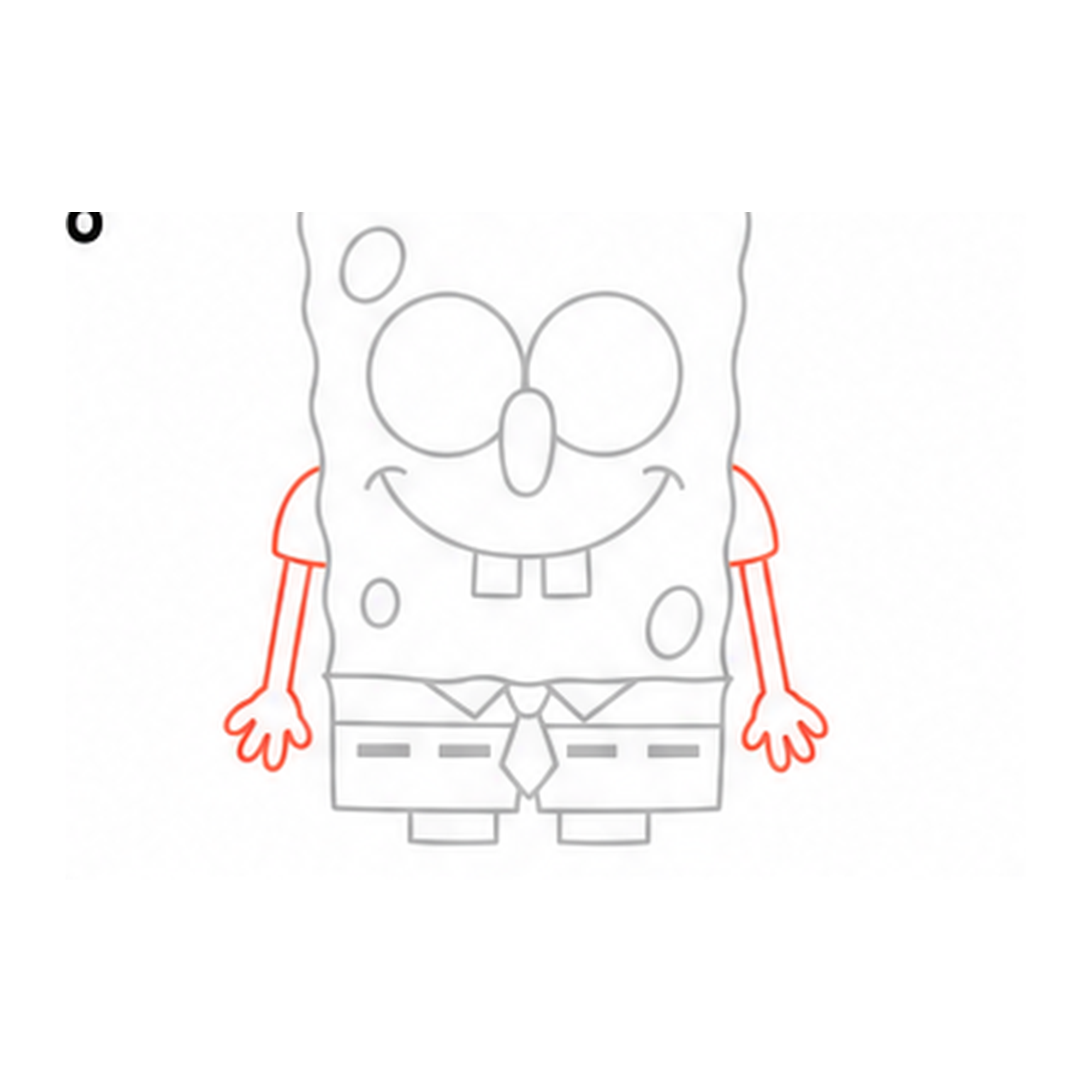 Step 8 of how to draw spongebob: draw the arms.