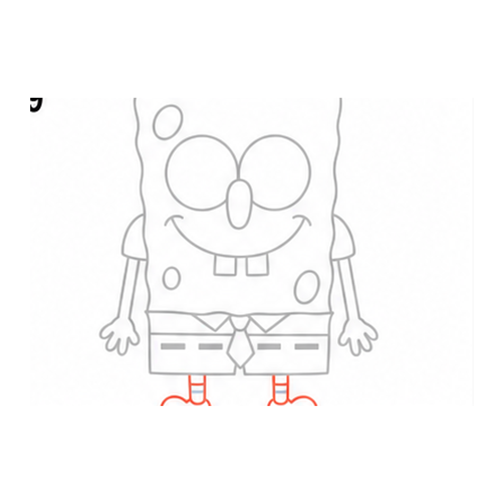 Step 9 of how to draw spongebob: draw the legs and shoes.