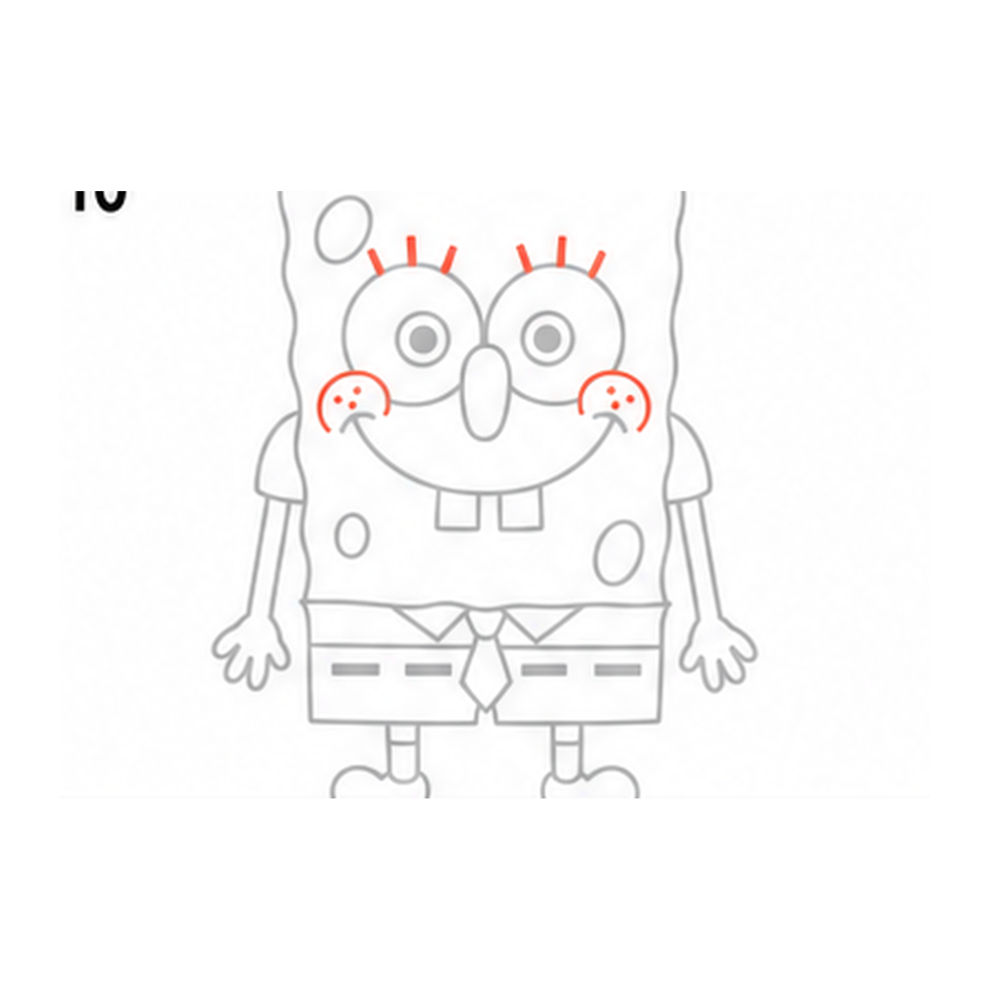 Step 10 of how to draw spongebob: finish the face.