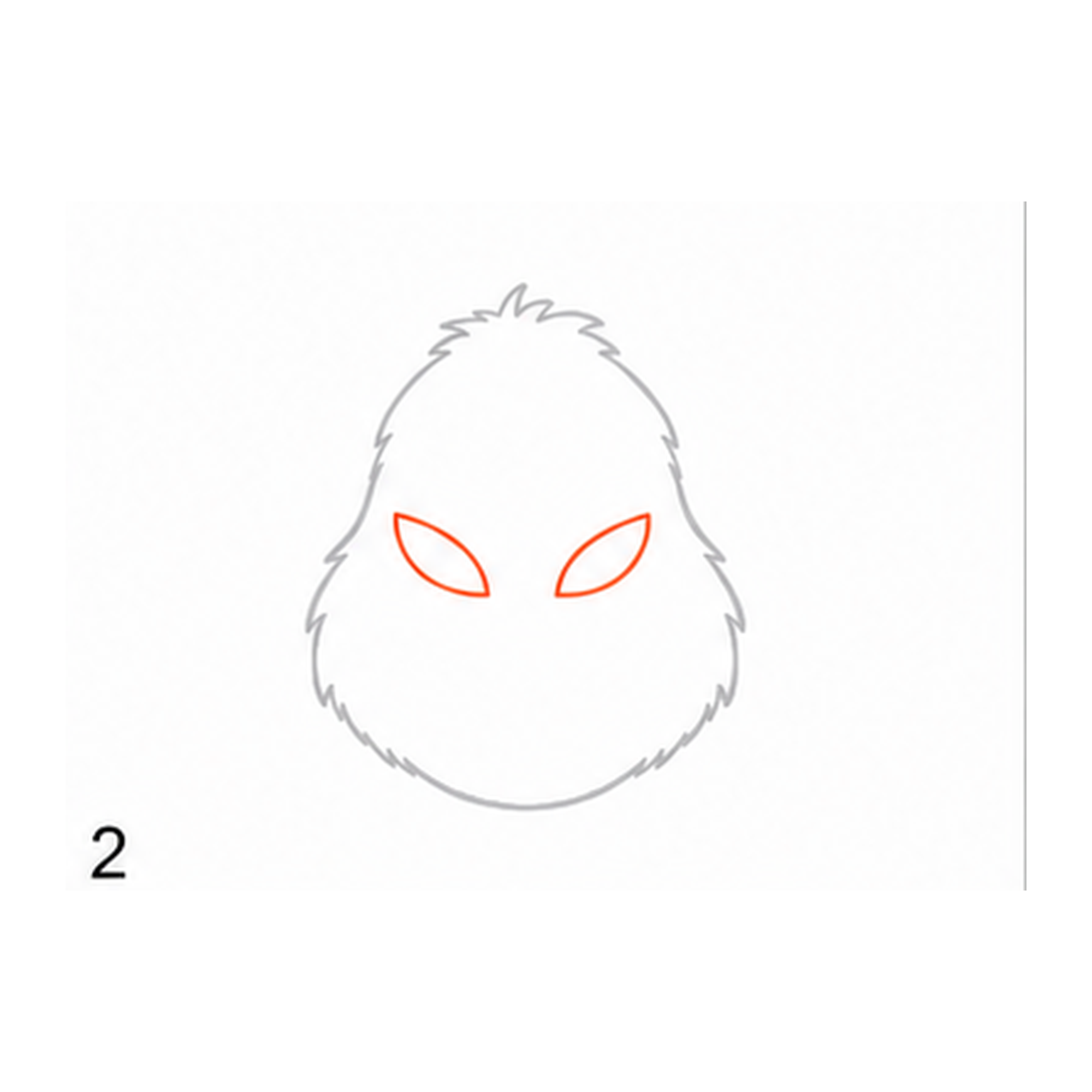 Step 2 of how to draw the Grinch: add the eyes.