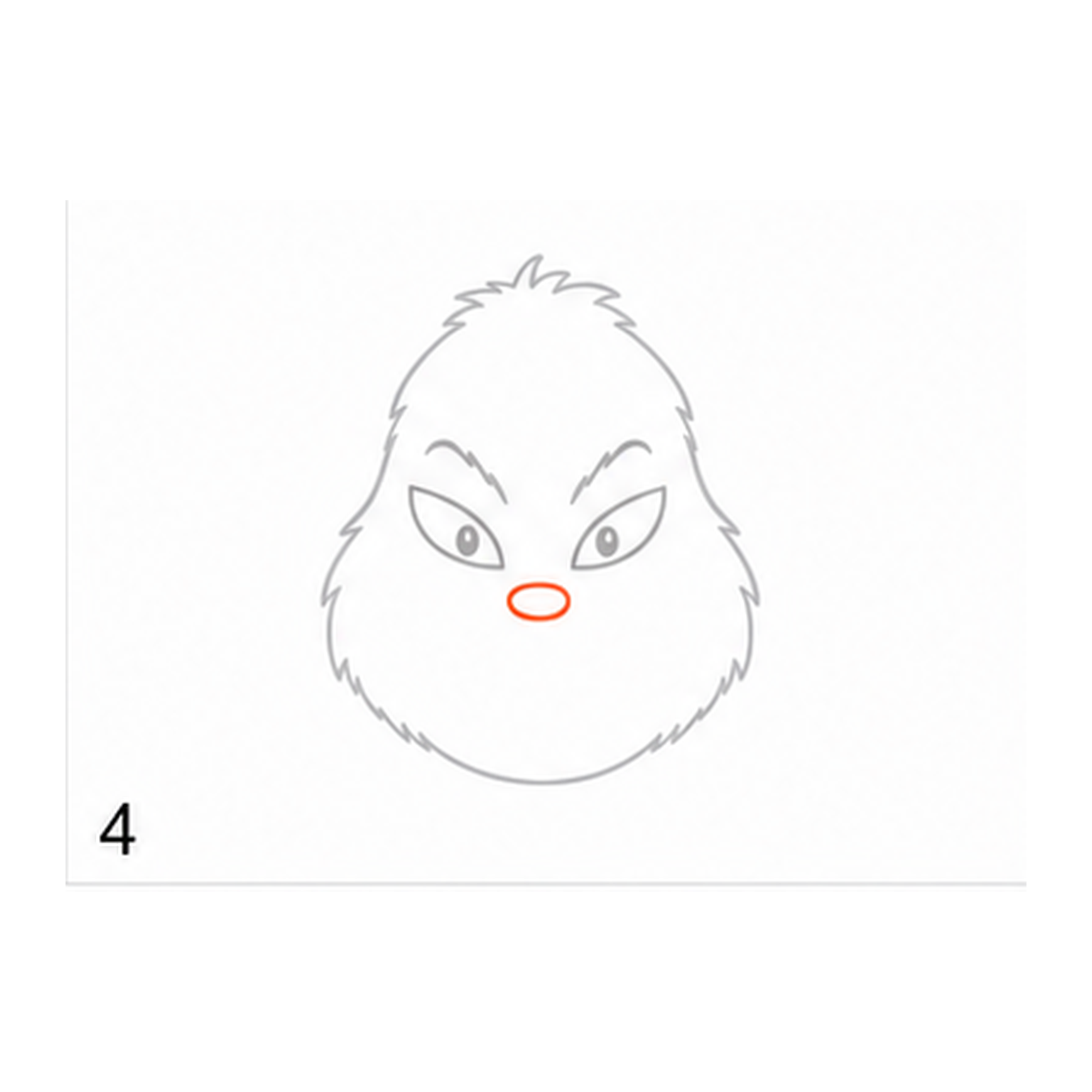 Step 4 of how to draw the Grinch: draw the nose.