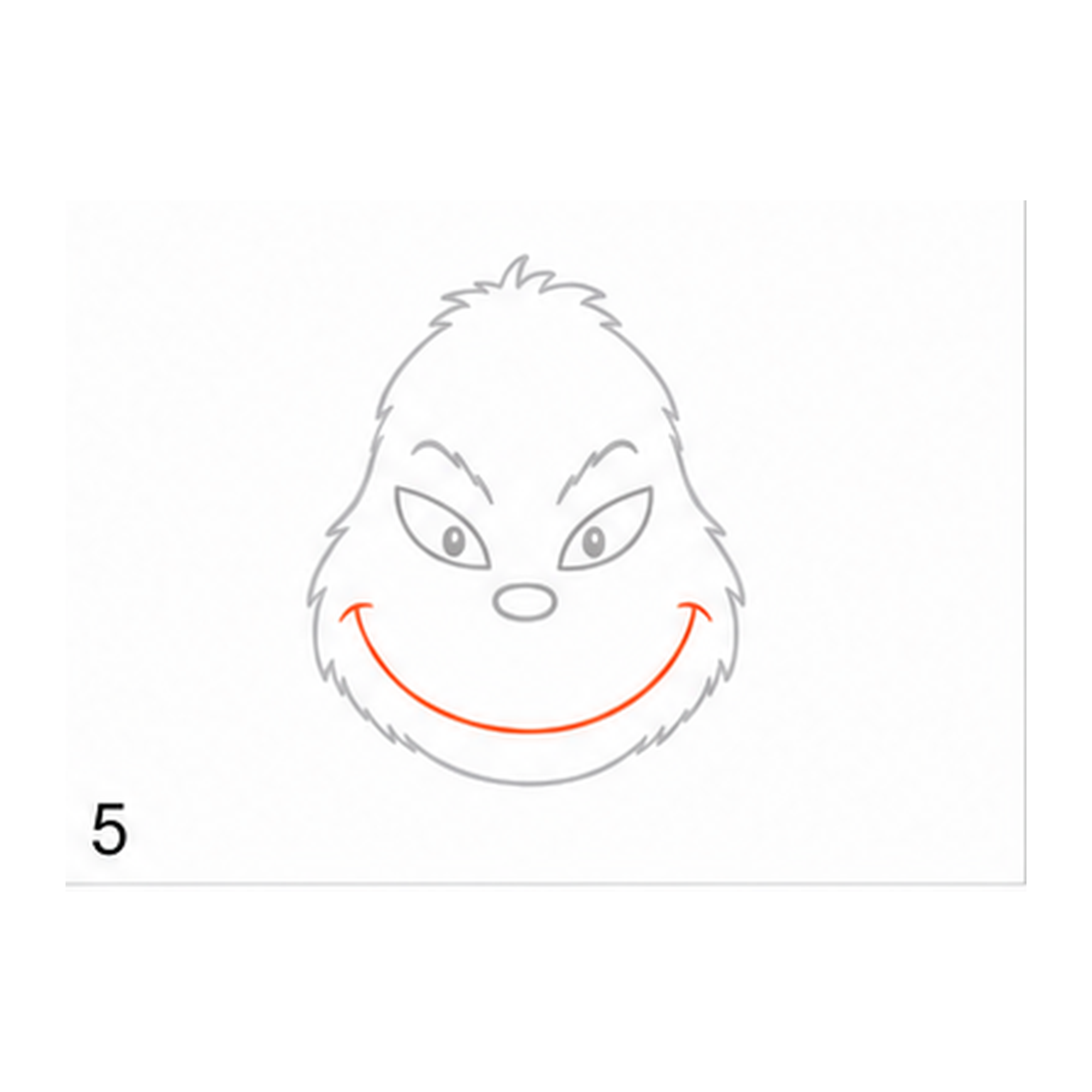 Step 5 of how to draw the Grinch: add the smile.