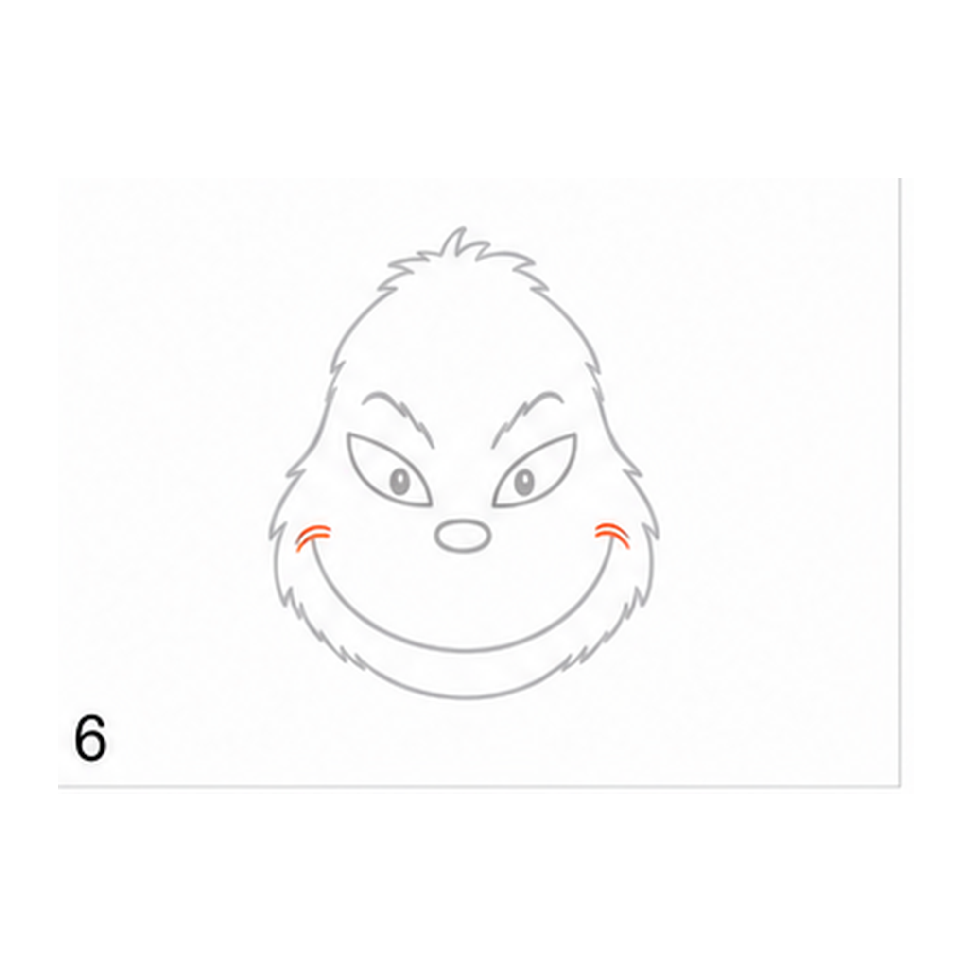 Step 6 of how to draw the Grinch: add the cheek creases.