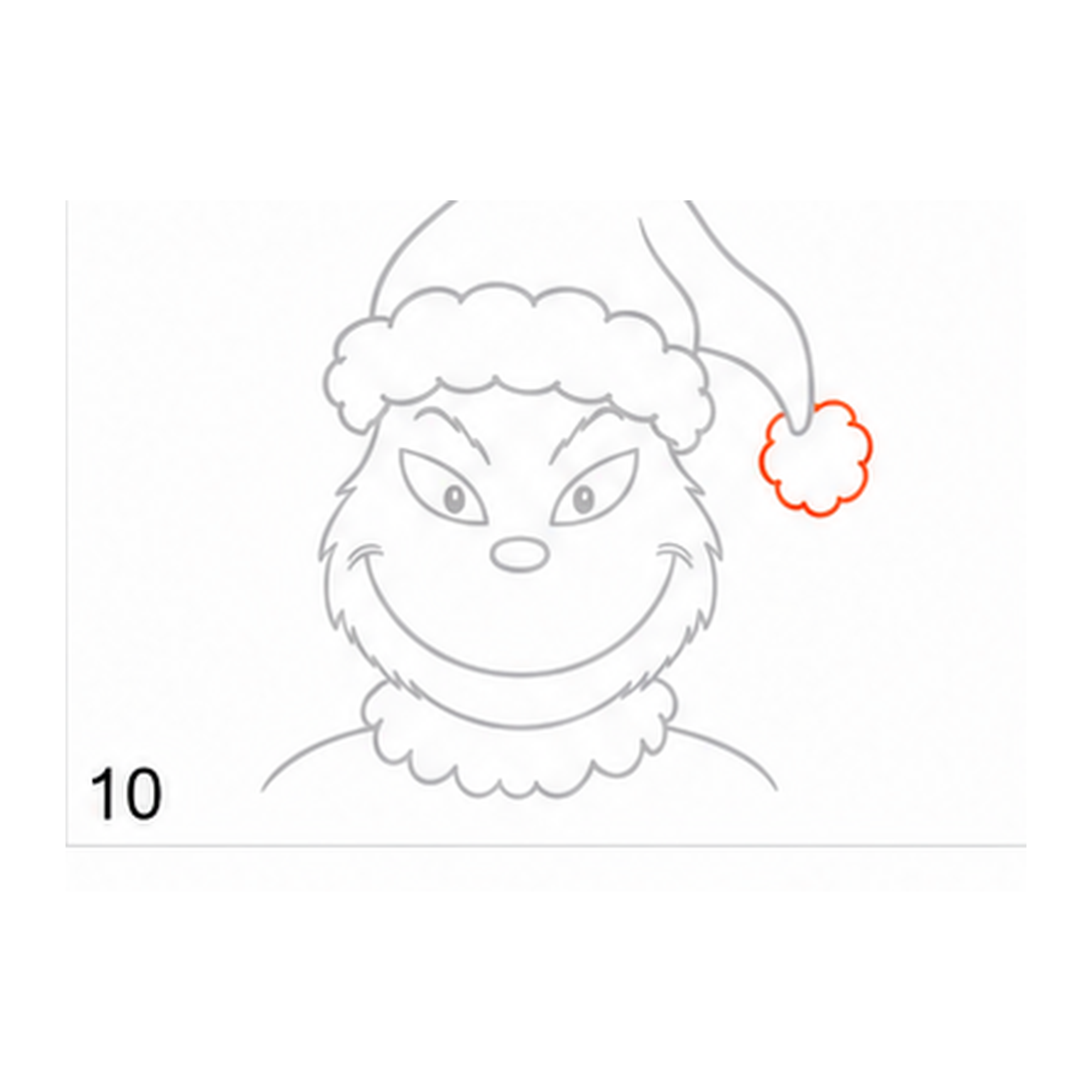 Step 10 of how to draw the Grinch: add the pom-pom.