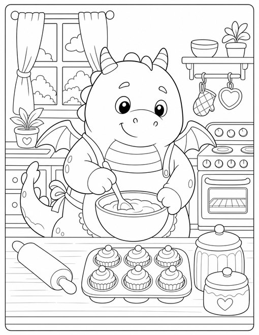 Dragon Baking Cupcakes